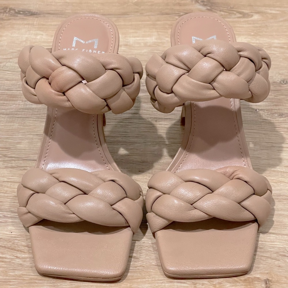 NEW Marc Fisher LTD Braided Hammy Heeled Sandal Tan Size 6 - Picture 2 of 8